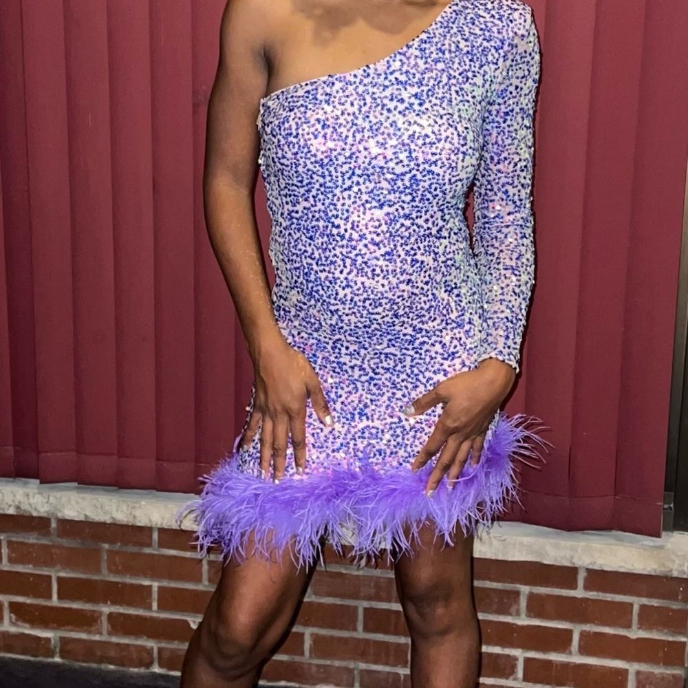 Fashion Nova One-Shoulder Lavender Sequin Dress